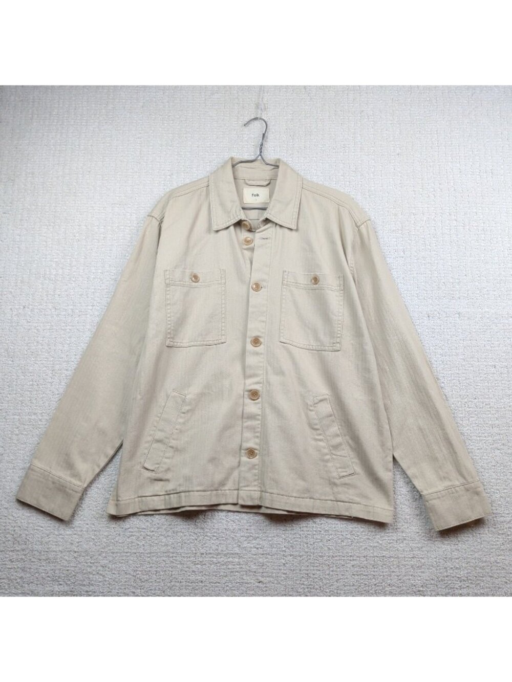 Folk Button Up Utility Gorpcore Overshirt Sand Beige Outdoor Camp Forest Men L